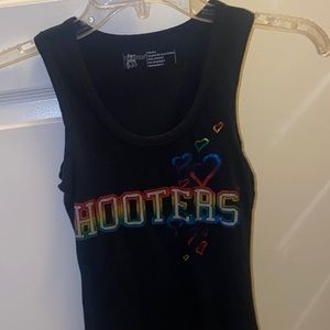 SMALL HOOTERS TANK Y2K METALLIC RAINBOW HEARTS WOMENS S